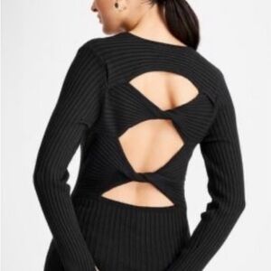 Future Collective KBB GREY Ribbed Twist Back Sweater Top